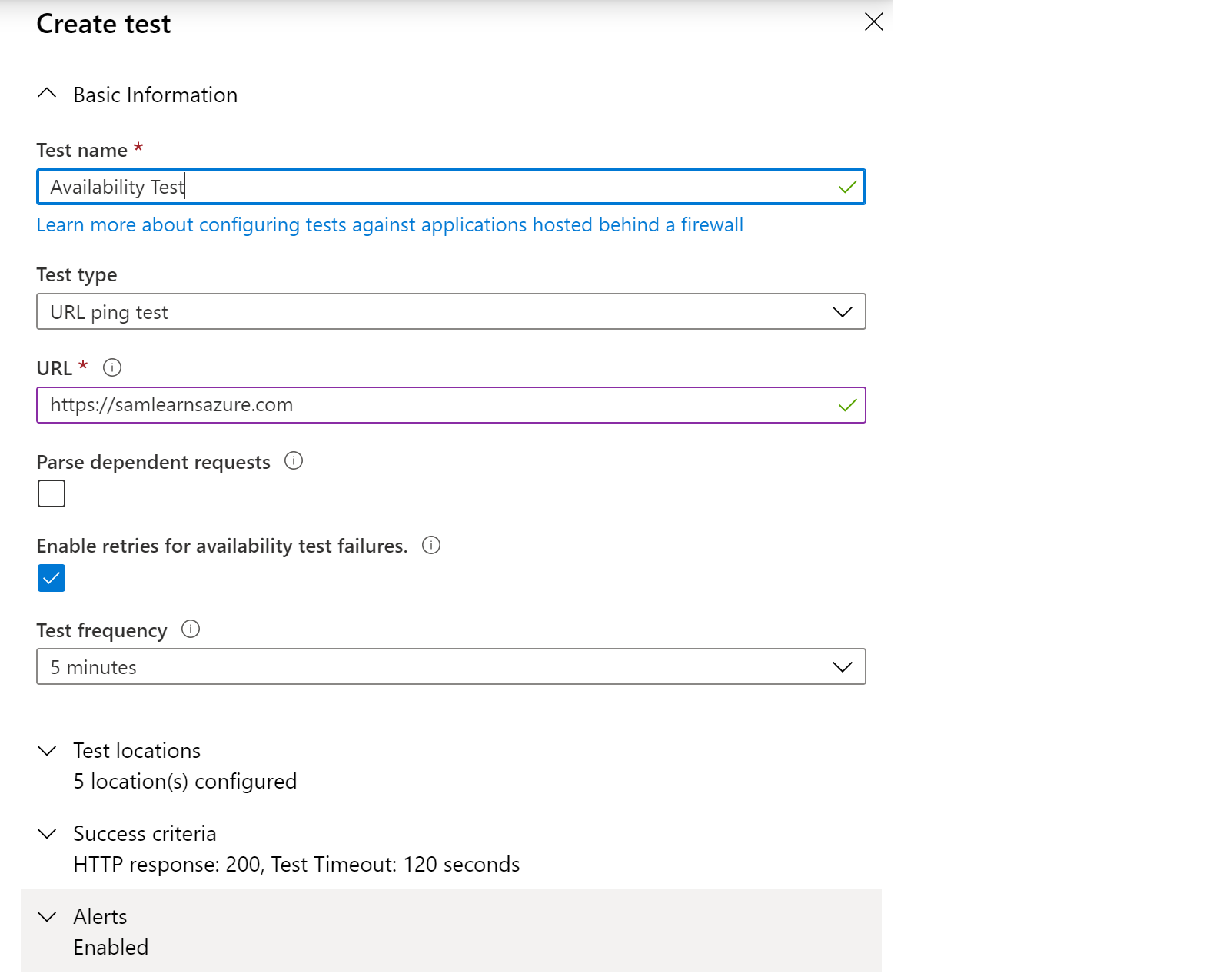 Availability Tests – Sam Learns Azure