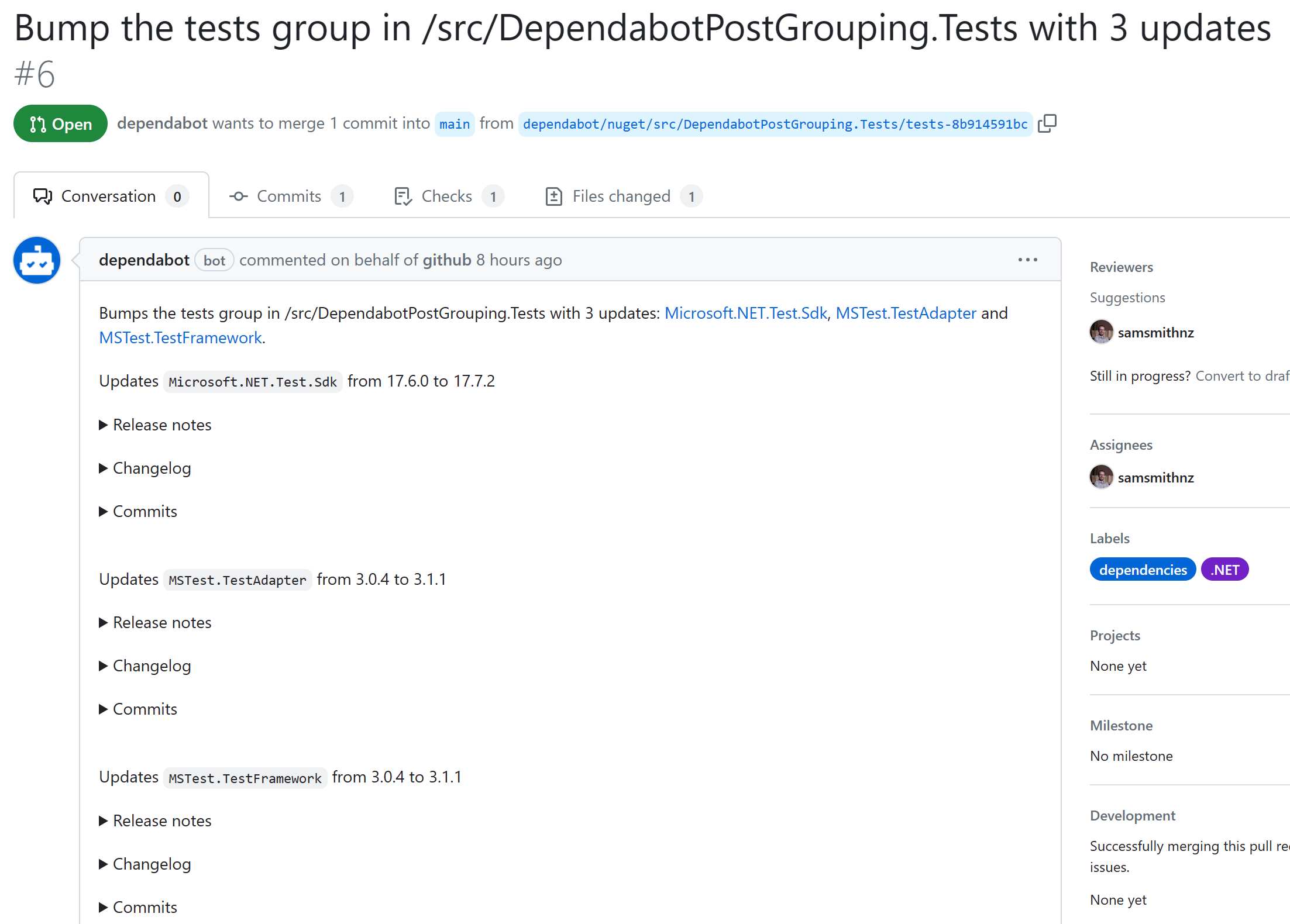 Fewer Pull Requests with Dependabot groups – Sam Learns Azure